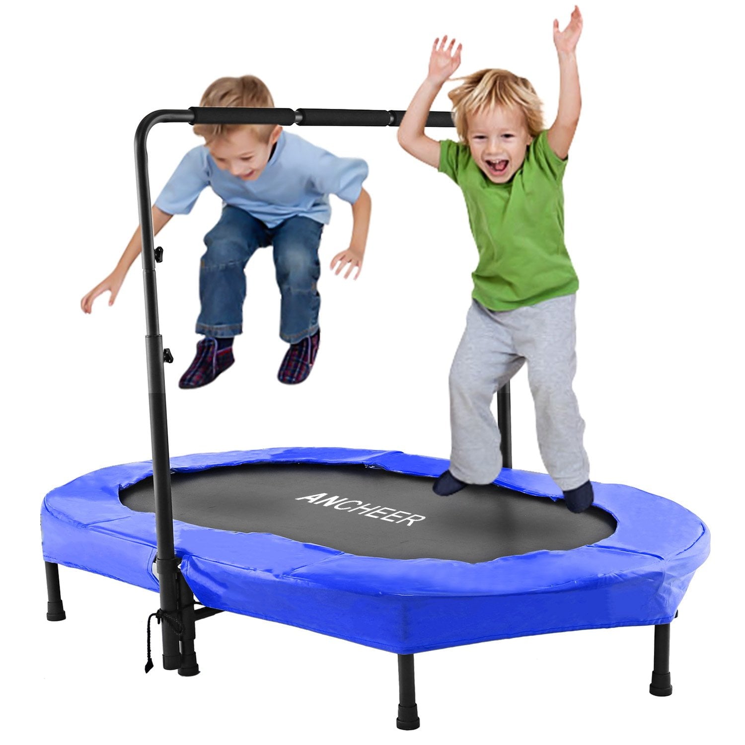 ANCHEER Foldable Trampoline, Mini Rebounder Trampoline with Adjustable Handle, Exercise Trampoline, Parent Child Trampoline Max 220lbs