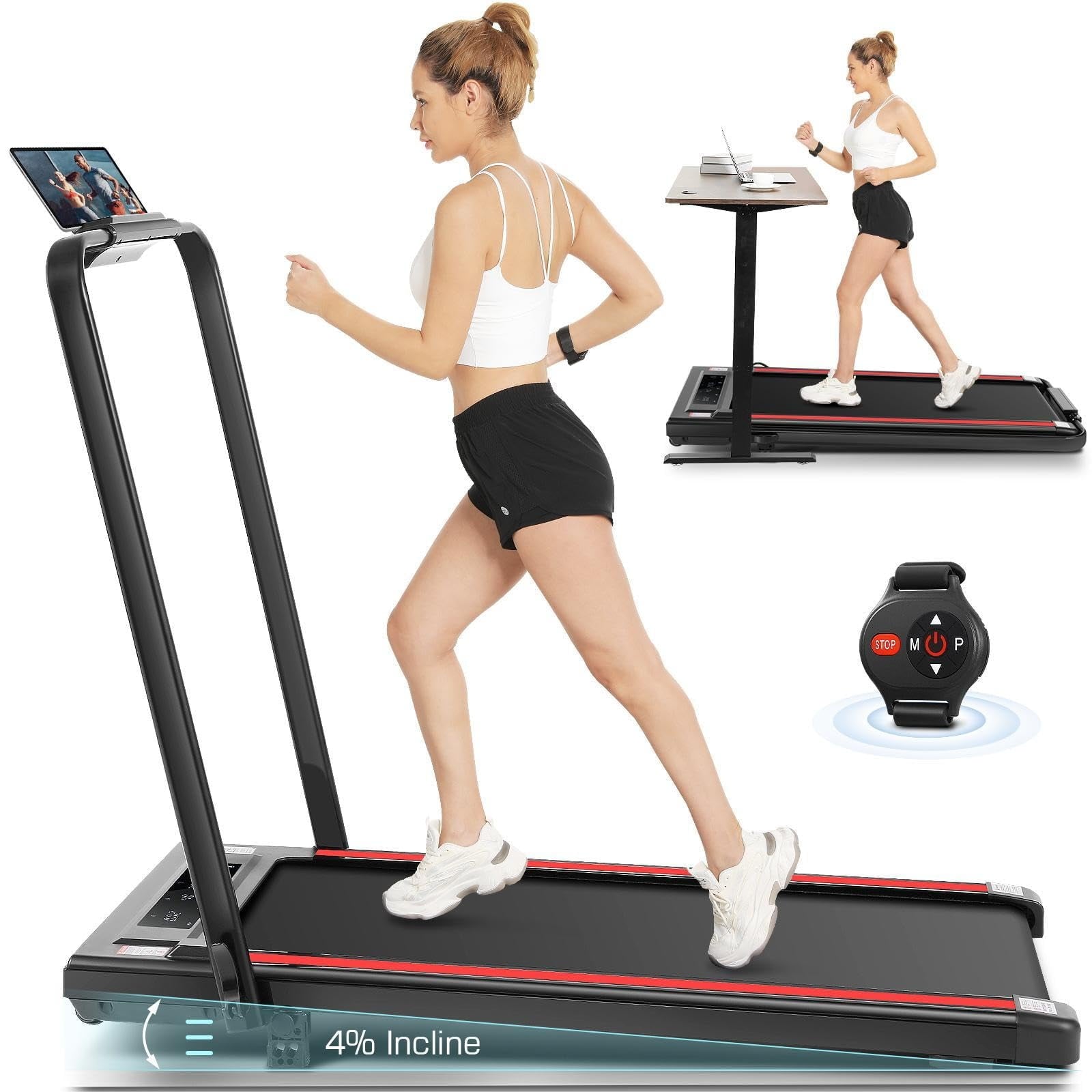 ANCHEER Treadmills, 2 in 1 Folding Treadmill, Walking Pad Treadmill Under Desk for Home Use, Portable Treadmill with Remote Control, Installation-Free