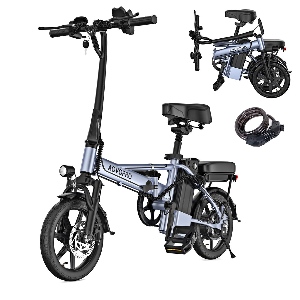 AOVOPRO EB60P Electric Bike 500W 48V 15.6Ah, 14' Mini Ebike for City Commuter, Folding Electric Bicycle for Adult with Two Seats UL2849