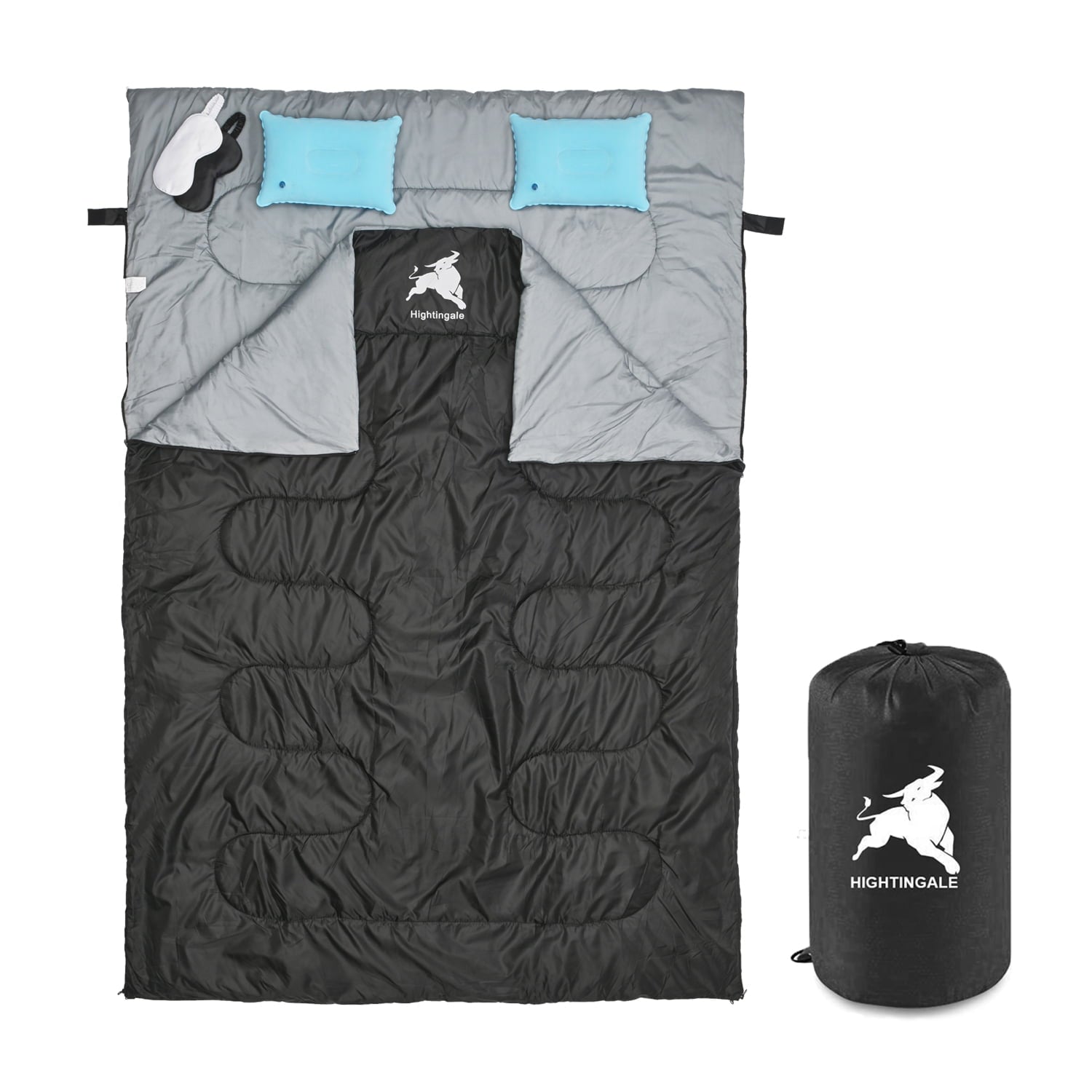 AYAOQIANG Double Sleeping Bag for Adult, Waterproof Sleeping Bag with 2 Pillows and 2 Eye Masks Size XL