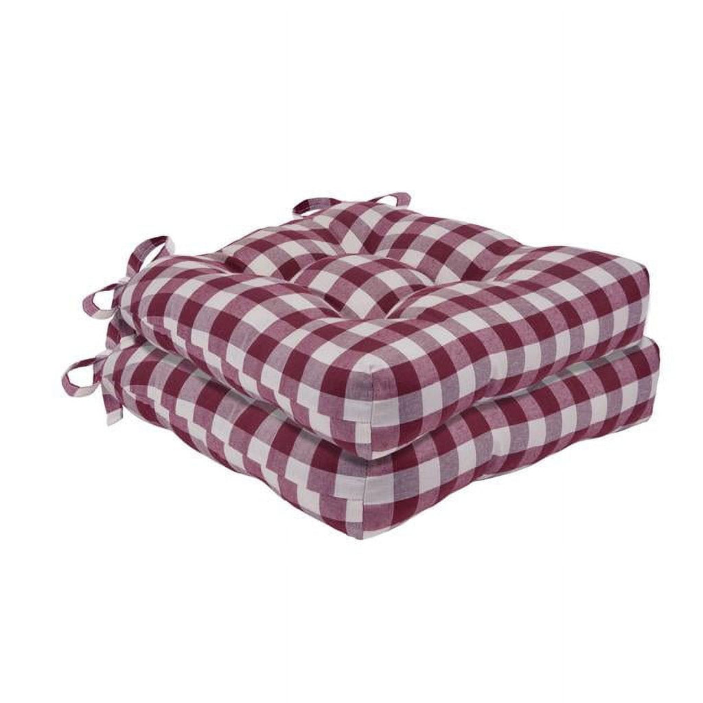 Achim Buffalo Polyester & Cotton Tufted Chair Seat Cushions, Checkered  Burgundy, 16 in x 15 in x 3 in, Set of Two