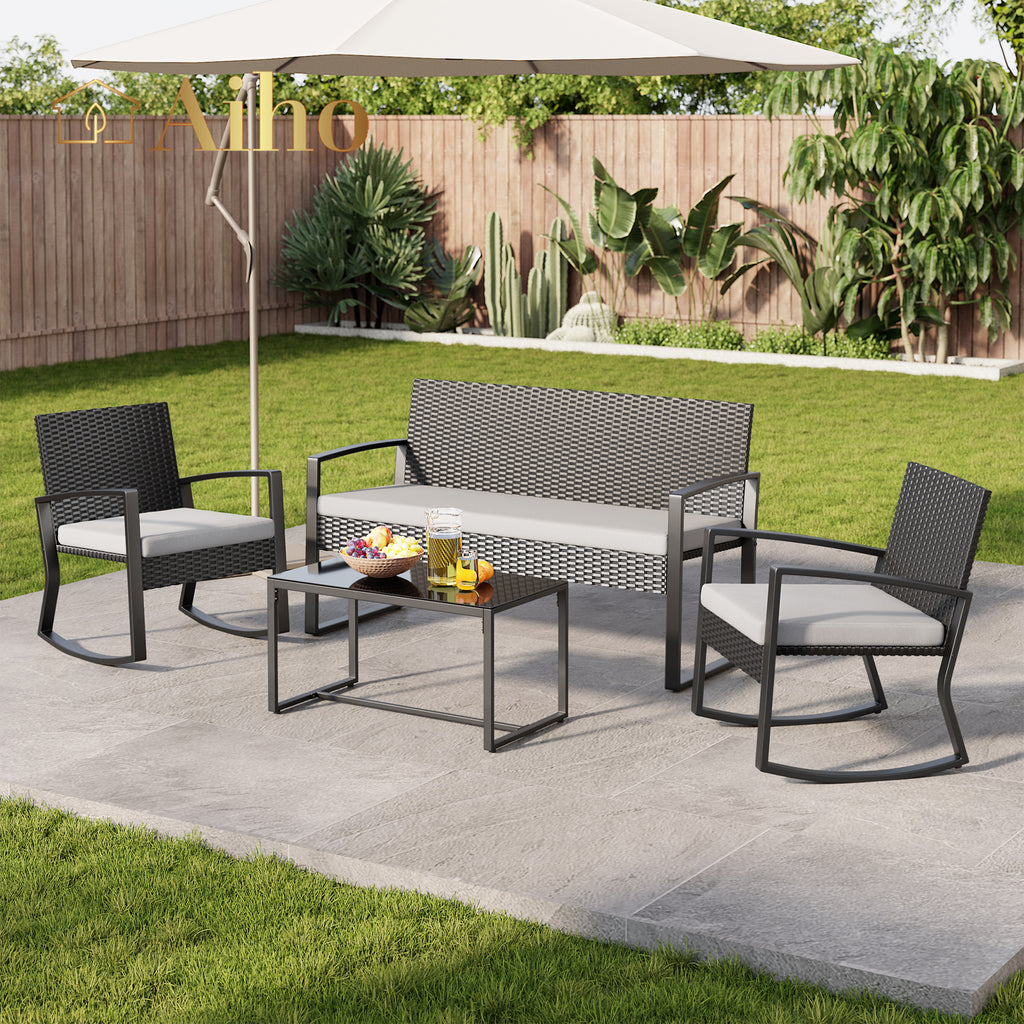 Aiho 4 Pieces Wicker Patio Furniture Set Clearance .Outdoor Chairs with  Coffee Table for Garden, Bistro, Porch, Balcony, Backyard ,Gray