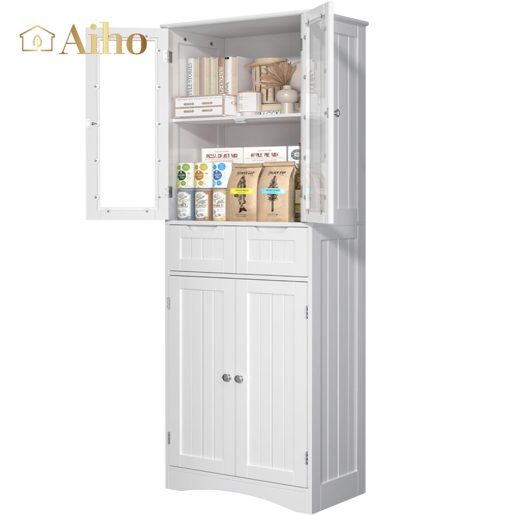 Aiho 47" H Kitchen Pantry Cabinet with 2 Doors and 2 Drawers, Solid & Sturdy, Storage Cabinet for Entryway, Kitchen - White