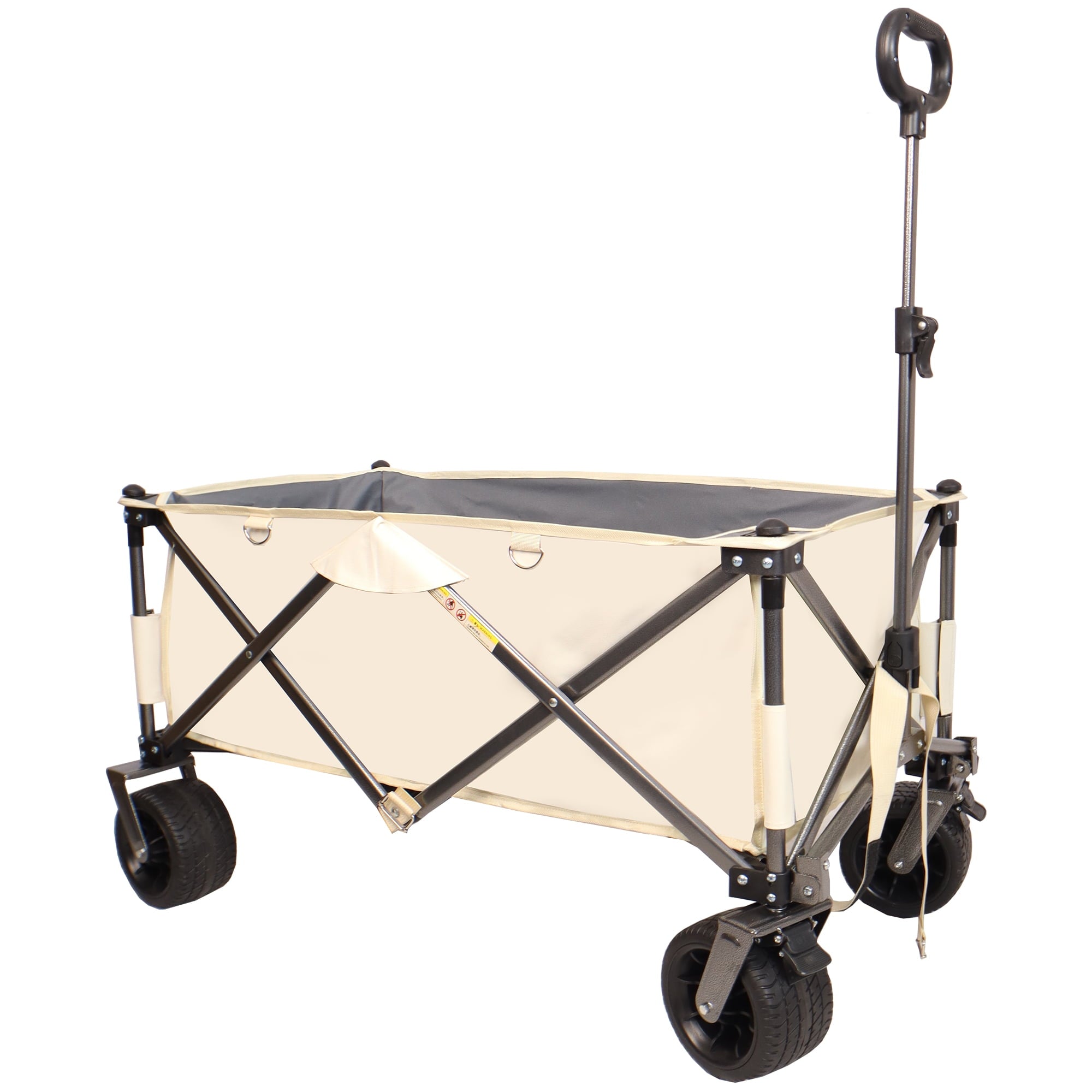 Al Fresco Collapsible Beach Wagon Cart Heavy Duty 225 lbs, Garden Wagon Cart with Big All-Terrain Wheels for Camping, White + Gray