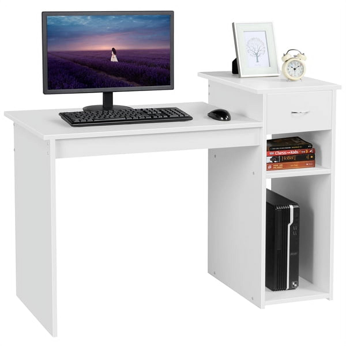 Alden Design Home Office Workstation Computer Desk with Drawer and Storage, Black