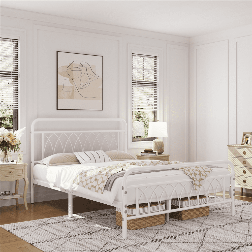 Alden Design Metal Platform Bed Frame with Headboard and Footboard, Twin, Antique Gold