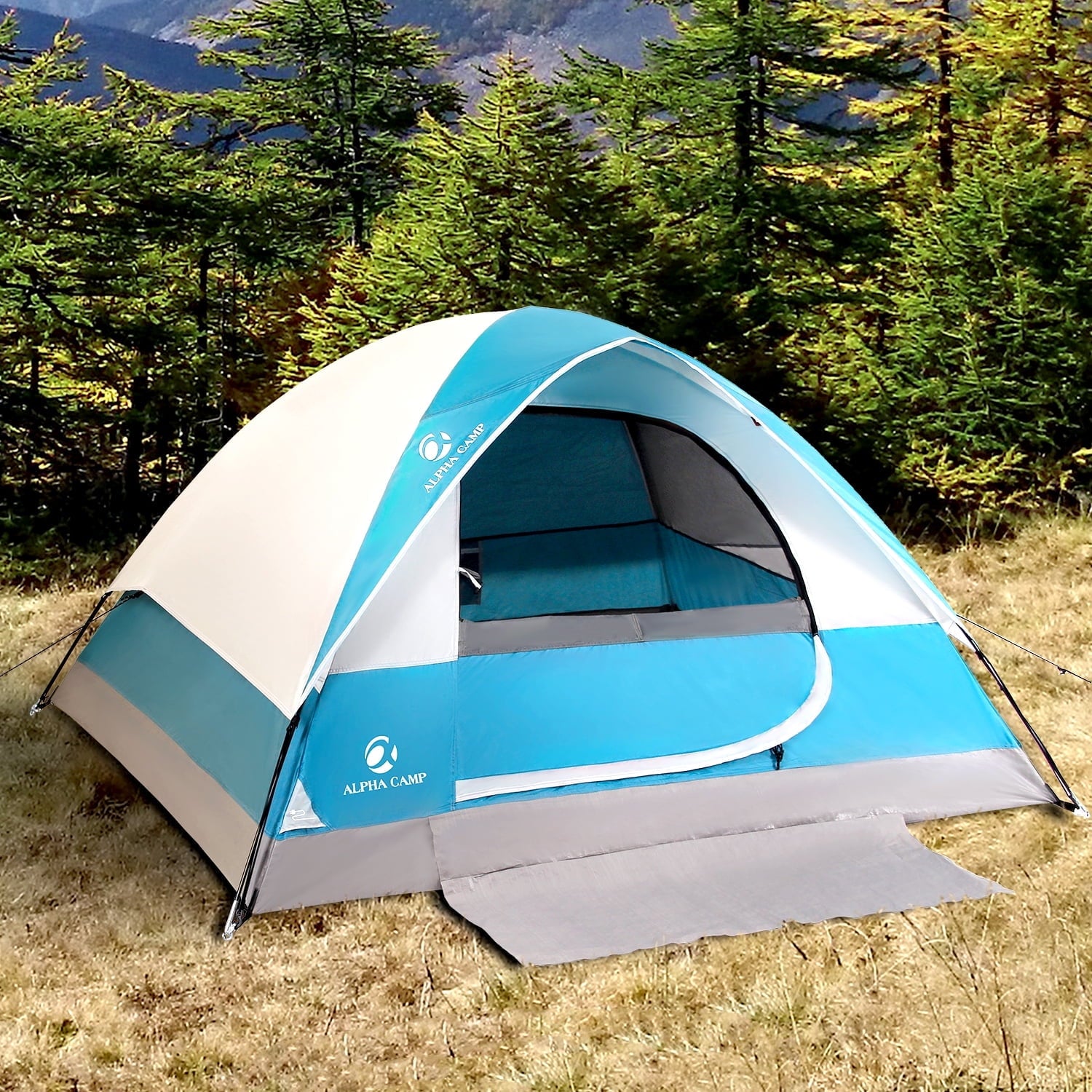 Alpha Camper 2-Person Camping Dome Tent Waterproof Portable Tent with Carry Bag, Blue