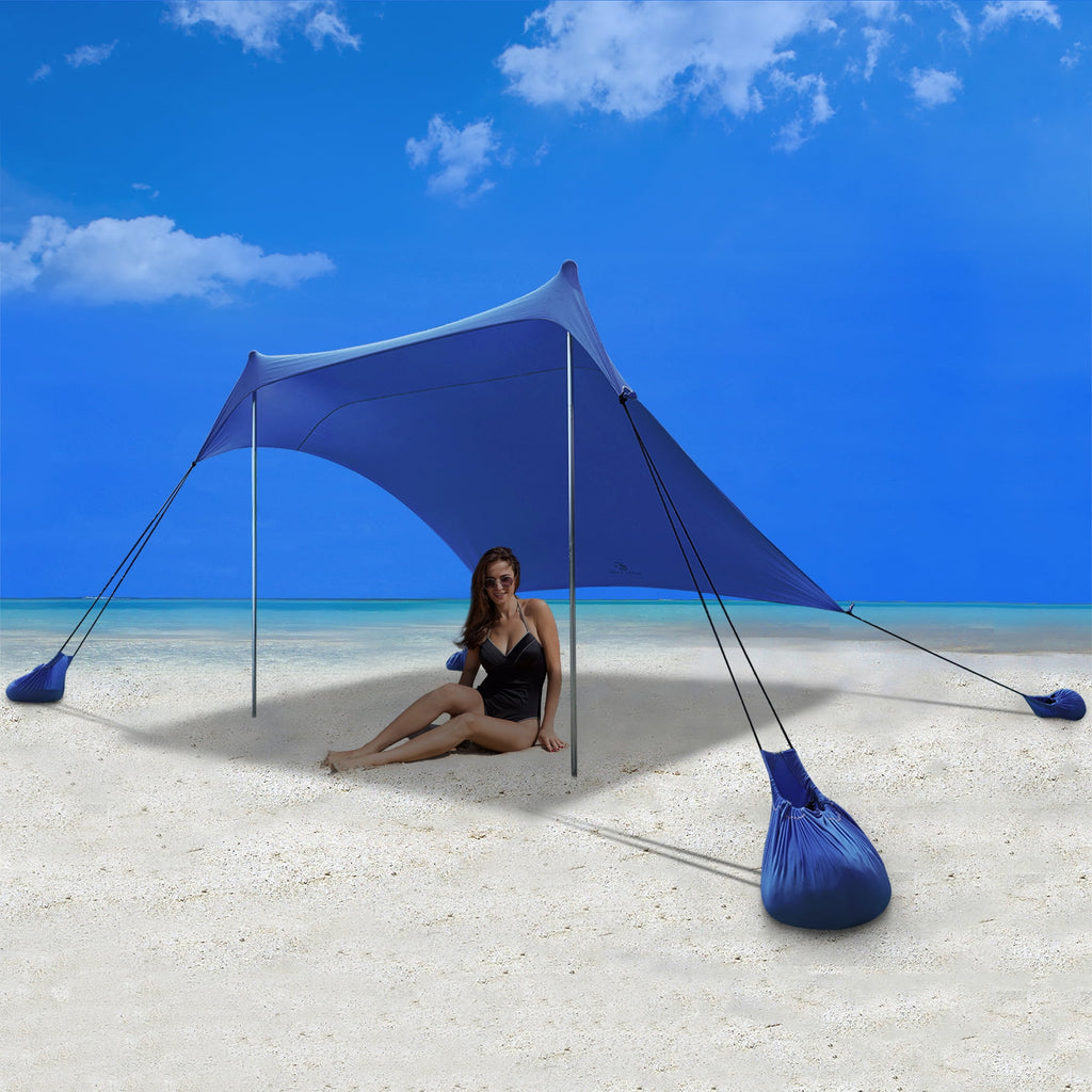 Alpha Camper Sunshade Beach Tent Sun Shelter UPF 50+ Portable Canopy Tent 7.6'x7.2' for 3-4 Person, Blue