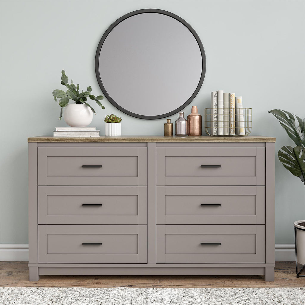 Ameriwood Home Lennon Tall 5 Drawer Dresser, Medium Brown and Faux Rattan