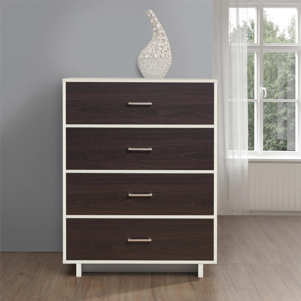 Ameriwood Home Lennon Tall 5 Drawer Dresser, Medium Brown and Faux Rattan