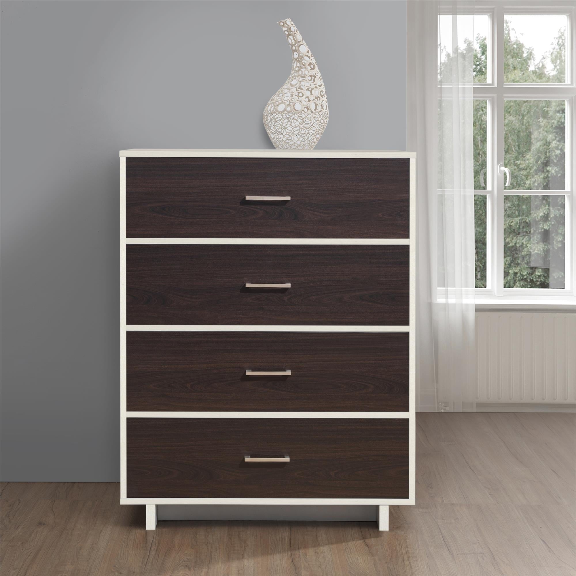 Ameriwood Home Lennon Tall 5 Drawer Dresser, Medium Brown and Faux Rattan