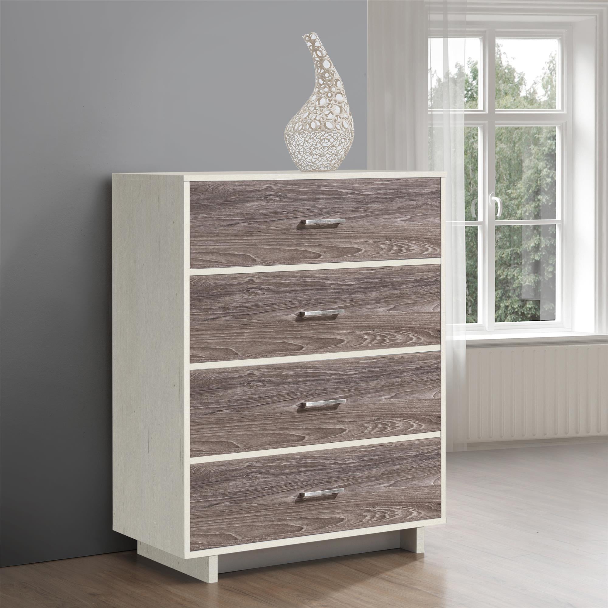 Ameriwood Home Lennon Tall 5 Drawer Dresser, Medium Brown and Faux Rattan