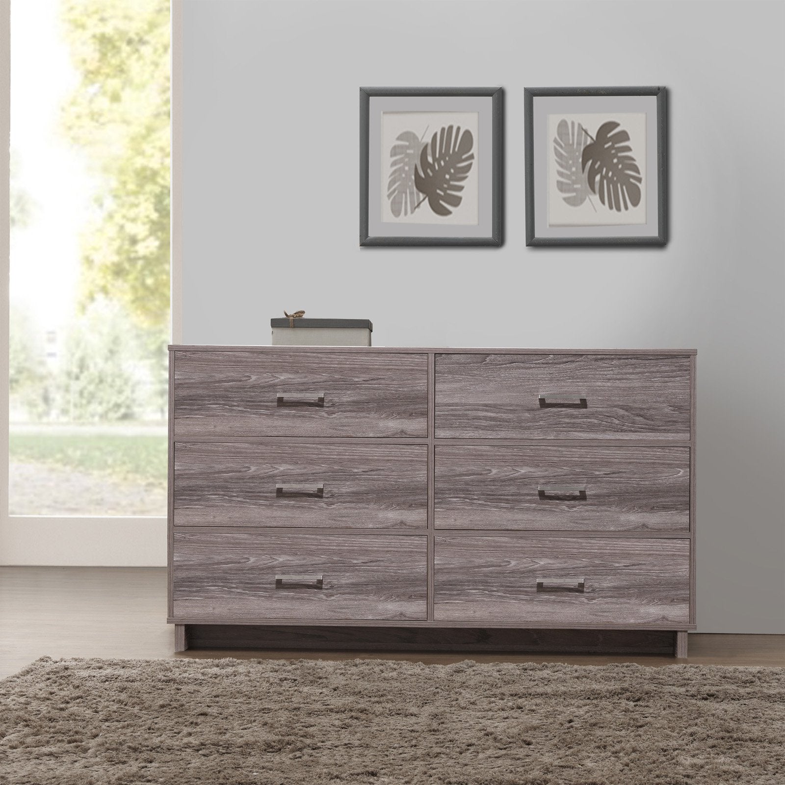 Ameriwood Home Lennon Tall 5 Drawer Dresser, Medium Brown and Faux Rattan
