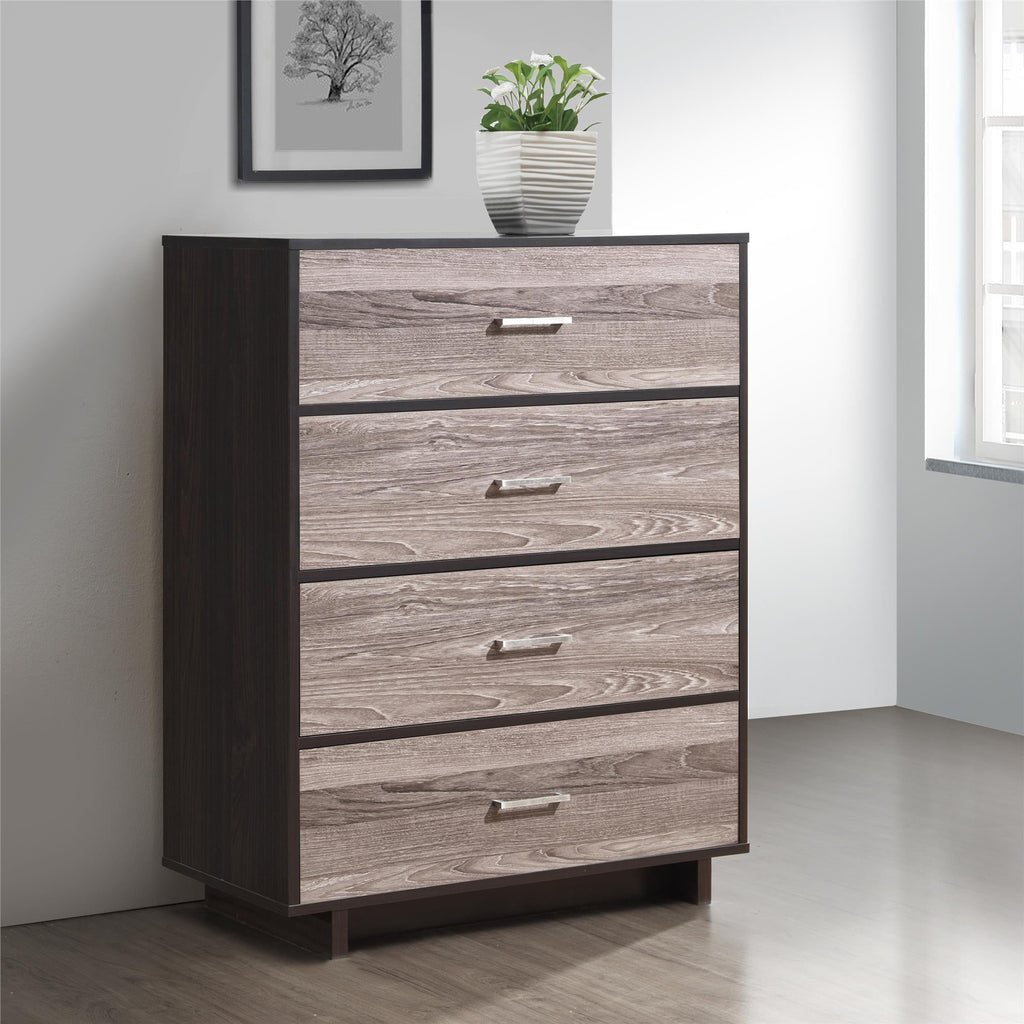 Ameriwood Home Lennon Tall 5 Drawer Dresser, Medium Brown and Faux Rattan
