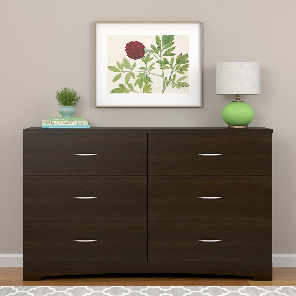 Ameriwood Home Lennon Tall 5 Drawer Dresser, Medium Brown and Faux Rattan