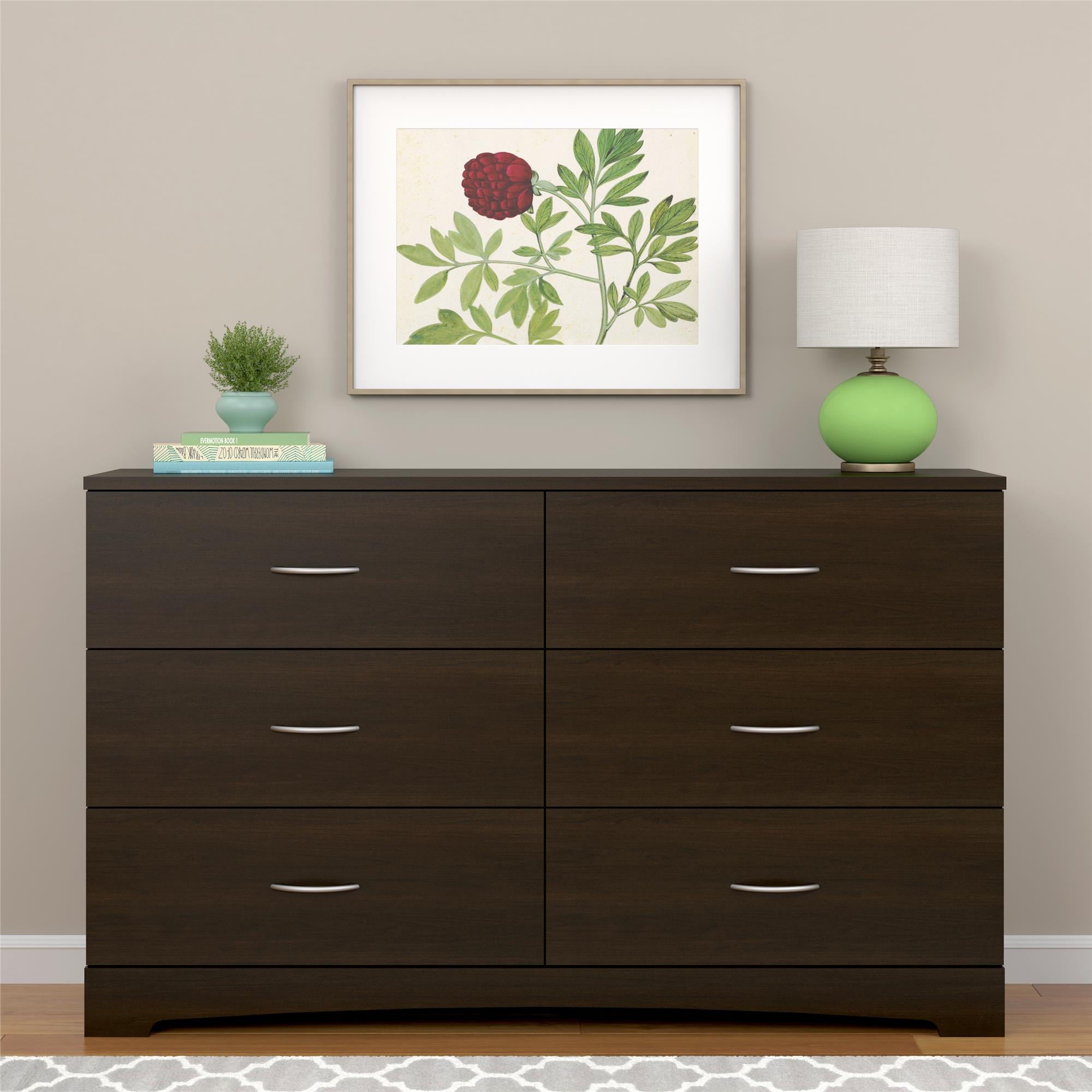 Ameriwood Home Lennon Tall 5 Drawer Dresser, Medium Brown and Faux Rattan