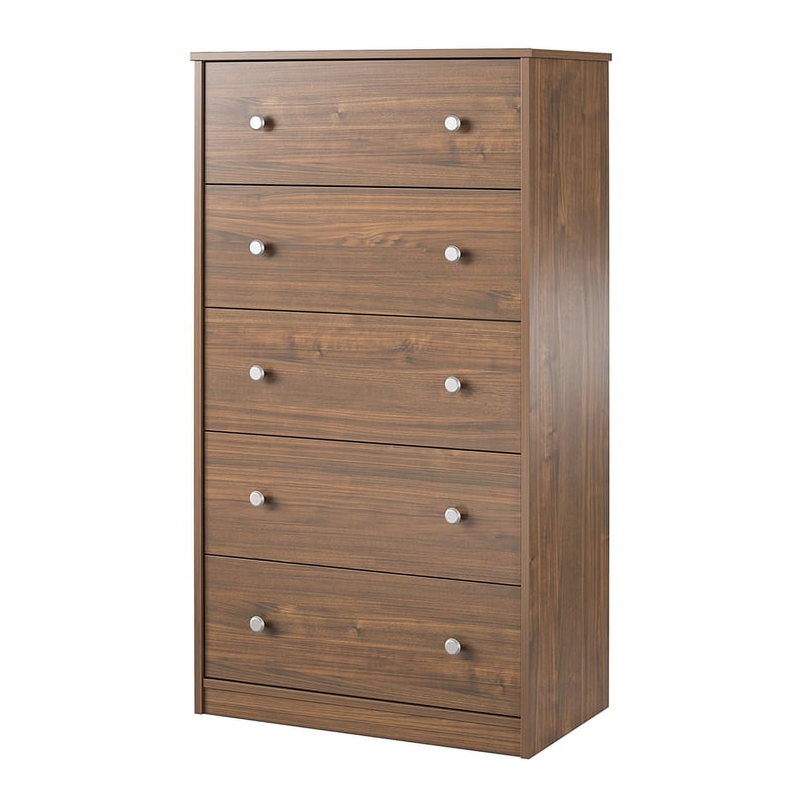 Ameriwood Home Lennon Tall 5 Drawer Dresser, Medium Brown and Faux Rattan