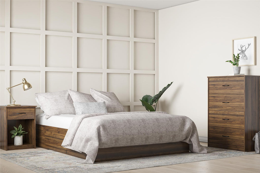 Ameriwood Home Twin Platform Bed with Drawers, Ivory Oak