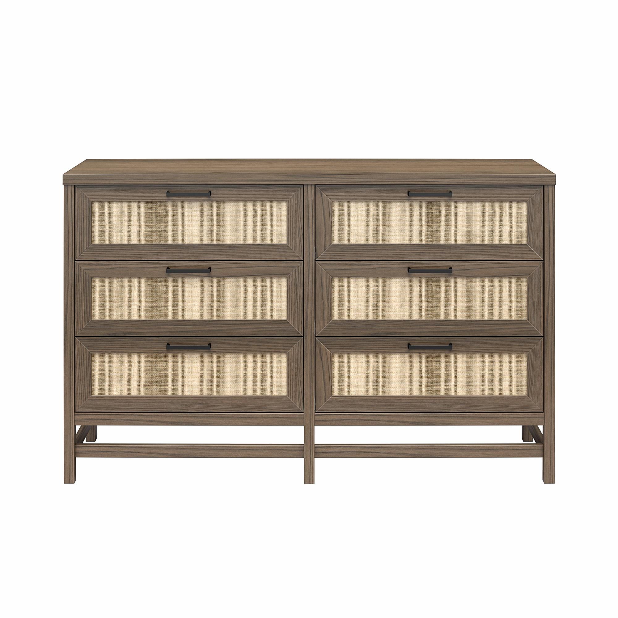 Ameriwood Home Lennon Tall 5 Drawer Dresser, Medium Brown and Faux Rattan