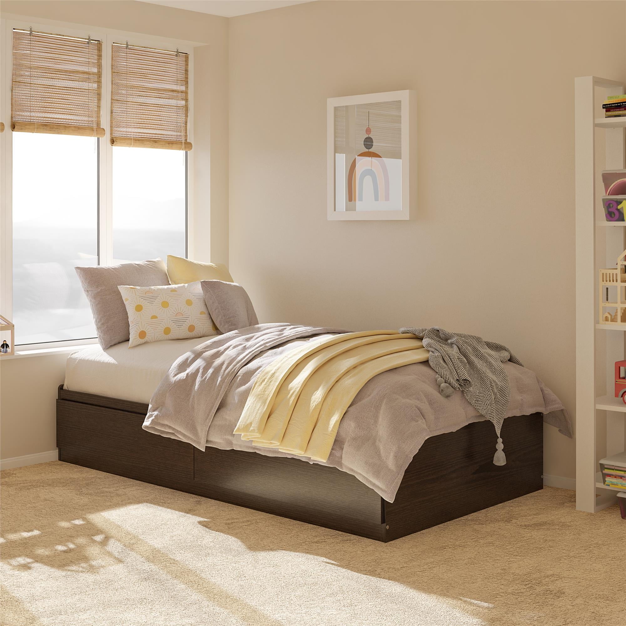 Ameriwood Home Twin Platform Bed with Drawers, Ivory Oak