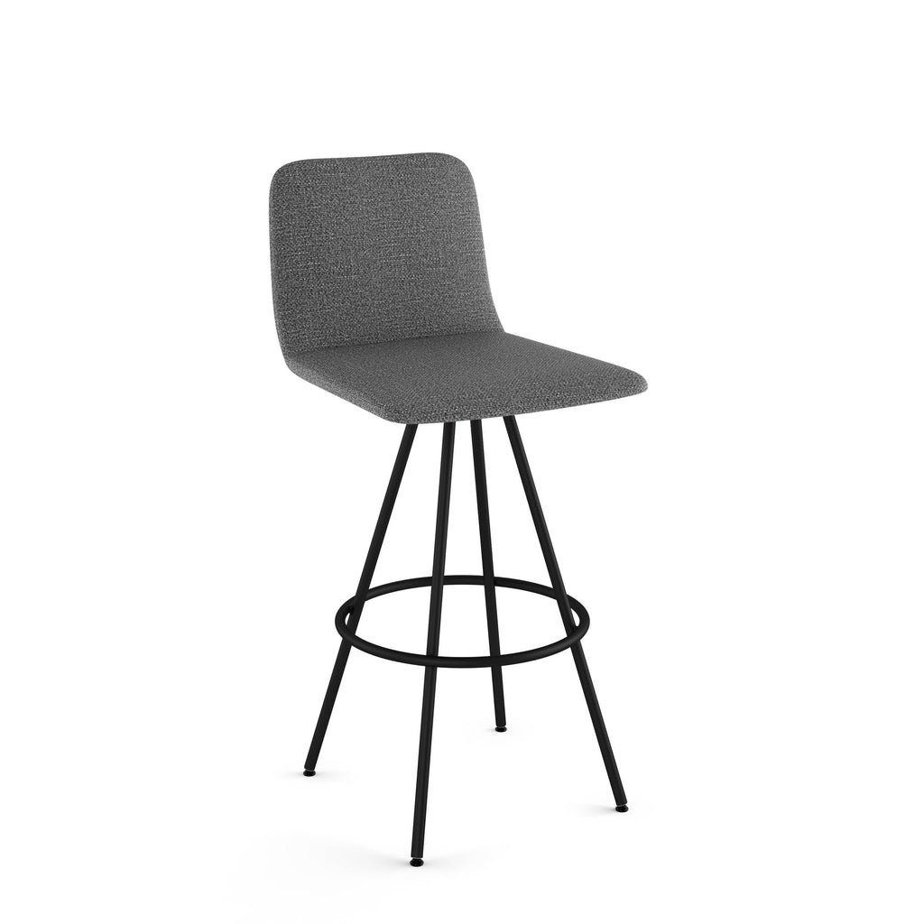 Amisco Dagmar 30 In. Swivel Bar Stool - Grey Woven Fabric / Black Metal