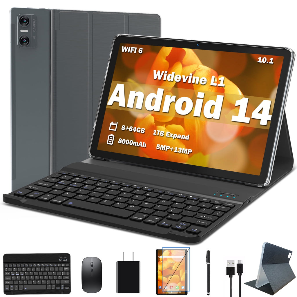 Android 13 Tablet 10.1" Android Tablet, 4gb+64gb Storage Tablet with Keyboard, Google GMS Certified, Dual 13MP+5MP Camera, WiFi, Bluetooth, GPS, IPS Full HD Display