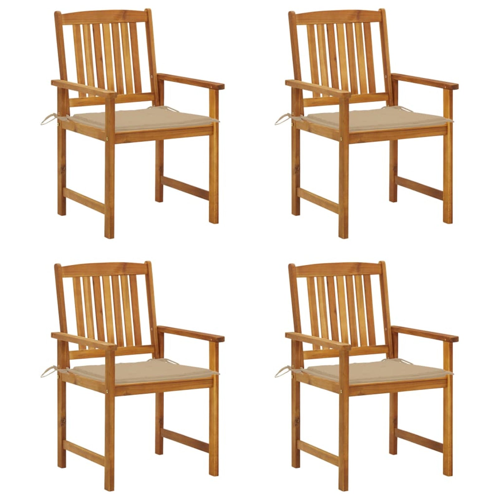 Anself 4 Piece Garden Chairs with Beige Cushion Acacia Wood Outdoor Dining Chair for Patio, Balcony, Backyard, Outdoor Furniture 24 x 22.4 x 36.2 Inches (W x D x H)