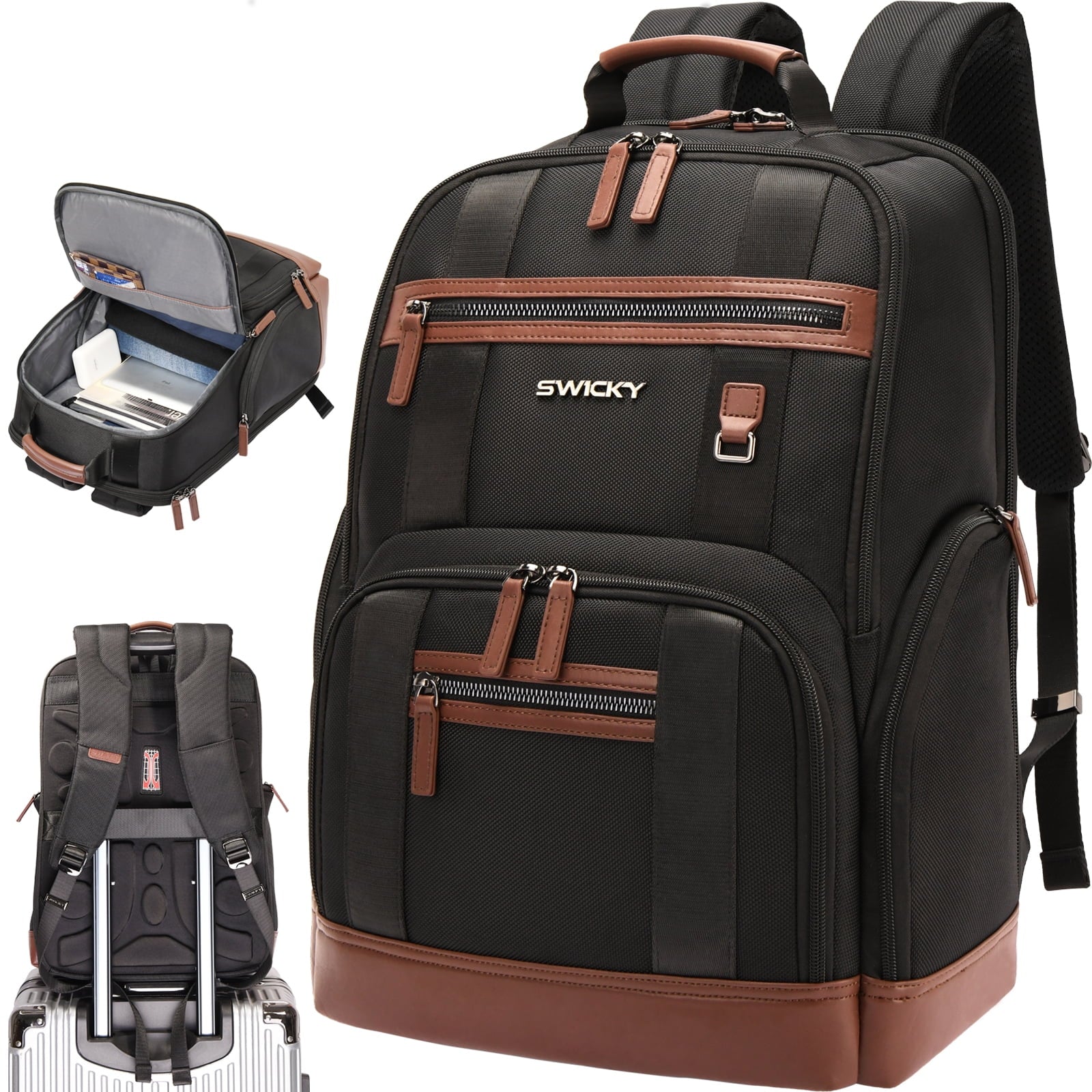 Aokur Unisex Expandable Travel Backpack, 17.3" Laptop Backpack with USB Charger Port, 50L Hiking Backpack with Shoes Compartment, Dry Wet Pocket, TSA Friendly Flight Approved Daypack Black