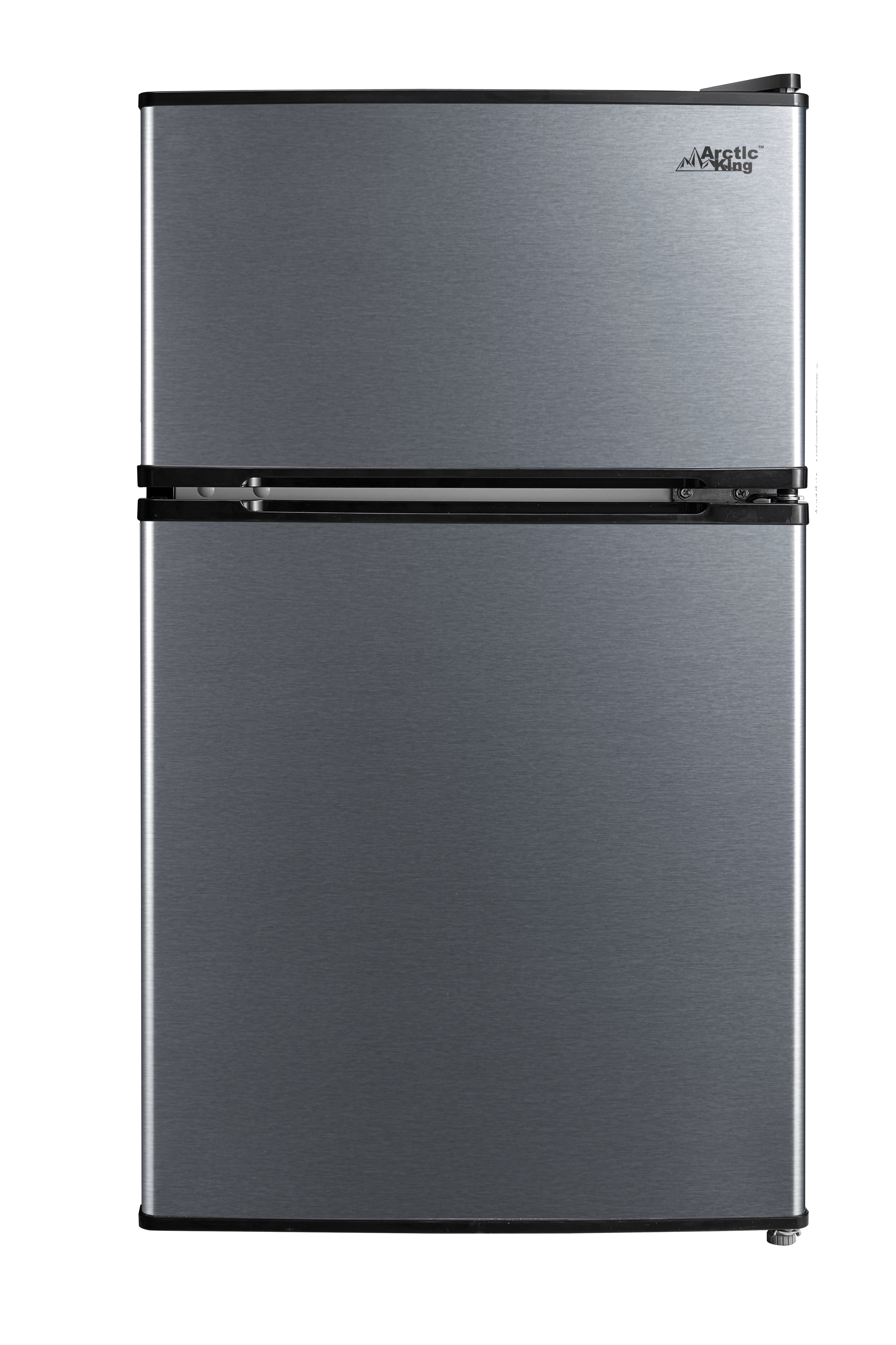 Arctic King 3.2 Cu ft Two Door Compact Refrigerator with Freezer, Black Stainless Steel look