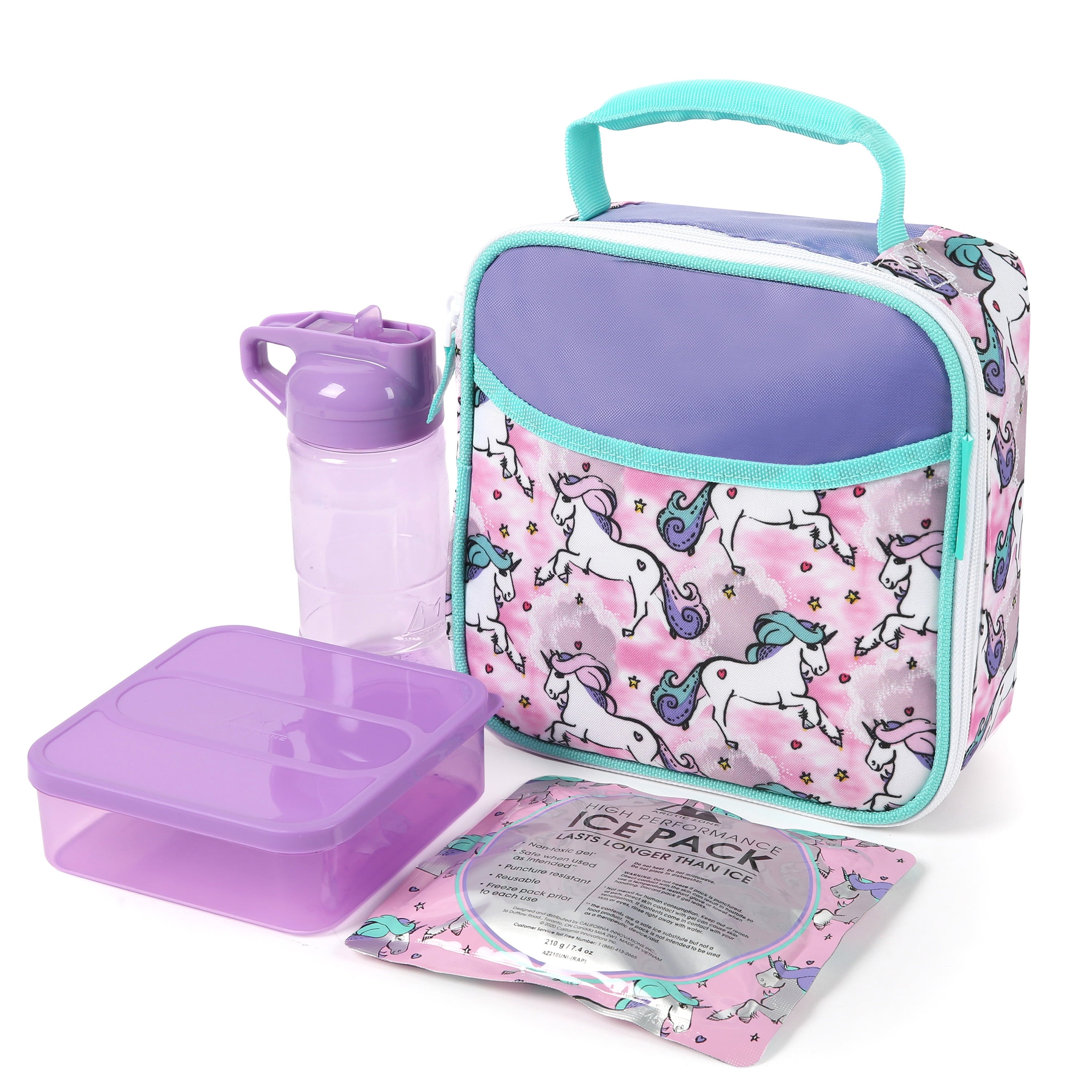Arctic Zone Upright Reusable Lunch Box Combo with Accessories, Unicorn