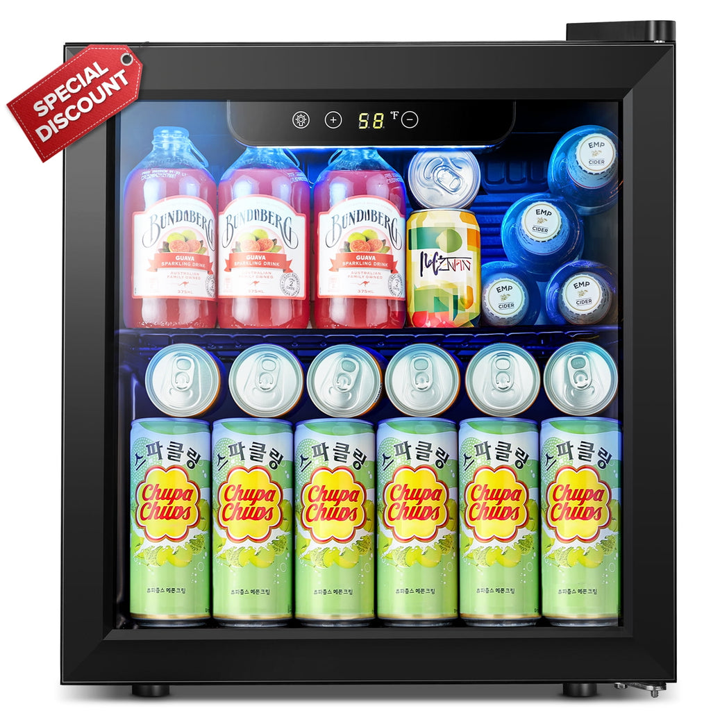 Auseo 1.3 Cu.ft Beverage Refrigerator Cooler - 12 Bottle & 48 Can Mini Fridge, Wine Cooler, Mini Drink Cooler Dispenser with Transparent Glass Door for for Home/Bar/Office
