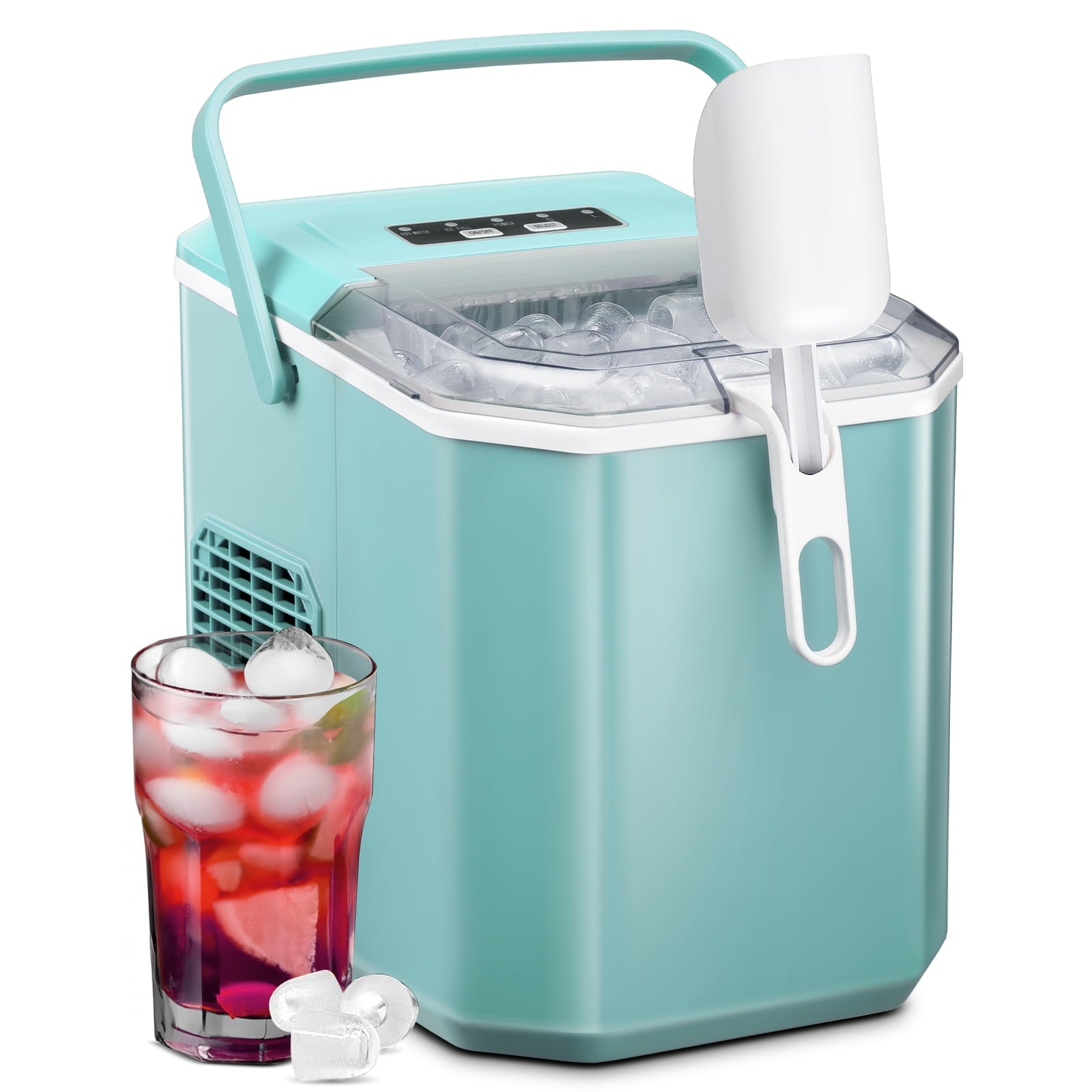 Auseo Countertop Ice Maker, Self-cleaning Portable Ice Maker Machine with Handle and Ice Scoop, Bullet Ice Cubes, 9Pcs/8Min 26Lbs/24H for Home/Office/Bar/Party (Black)