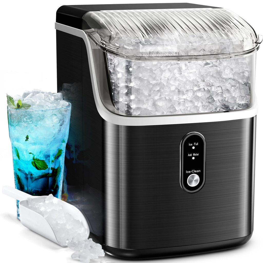 Auseo Nugget Ice Maker Countertop, Portable Ice Maker Machine with Self-Cleaning Function, 33lbs/24H, Easy Operation, Pellet Ice Maker for Home/Kitchen/Office/Party-Stainless Silver