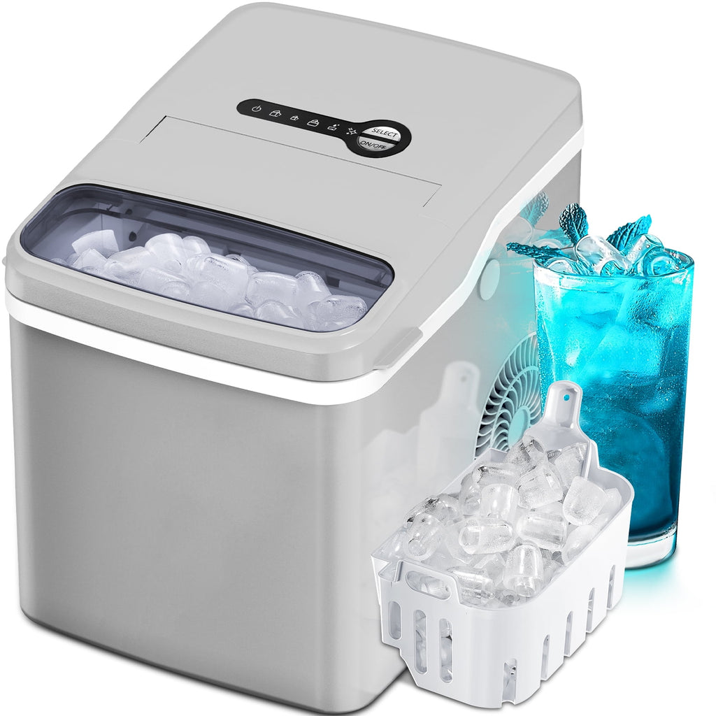 Auseo Portable Ice Maker Countertop, One-Click Operation Ice Makers with Ice Scoop and Basket, for Kitchen/Office/Bar/Party-Black