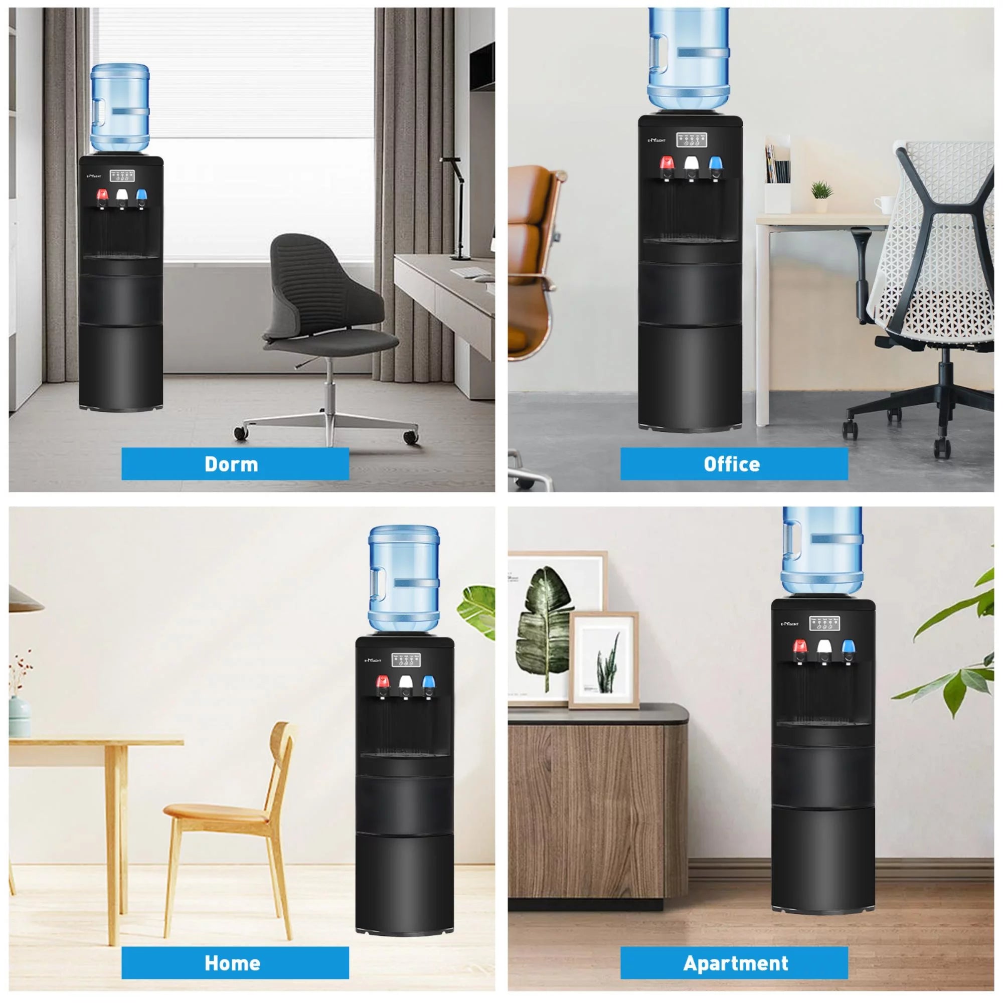 2-in-1 Water Cooler Dispenser with Built-in Ice Maker Machine, Water Dispense for 3-5 Gallon Water Bottles, ETL Approved Stainless Steel Water Dispense with Hot & Cold Water, Child Safety Lock, Black