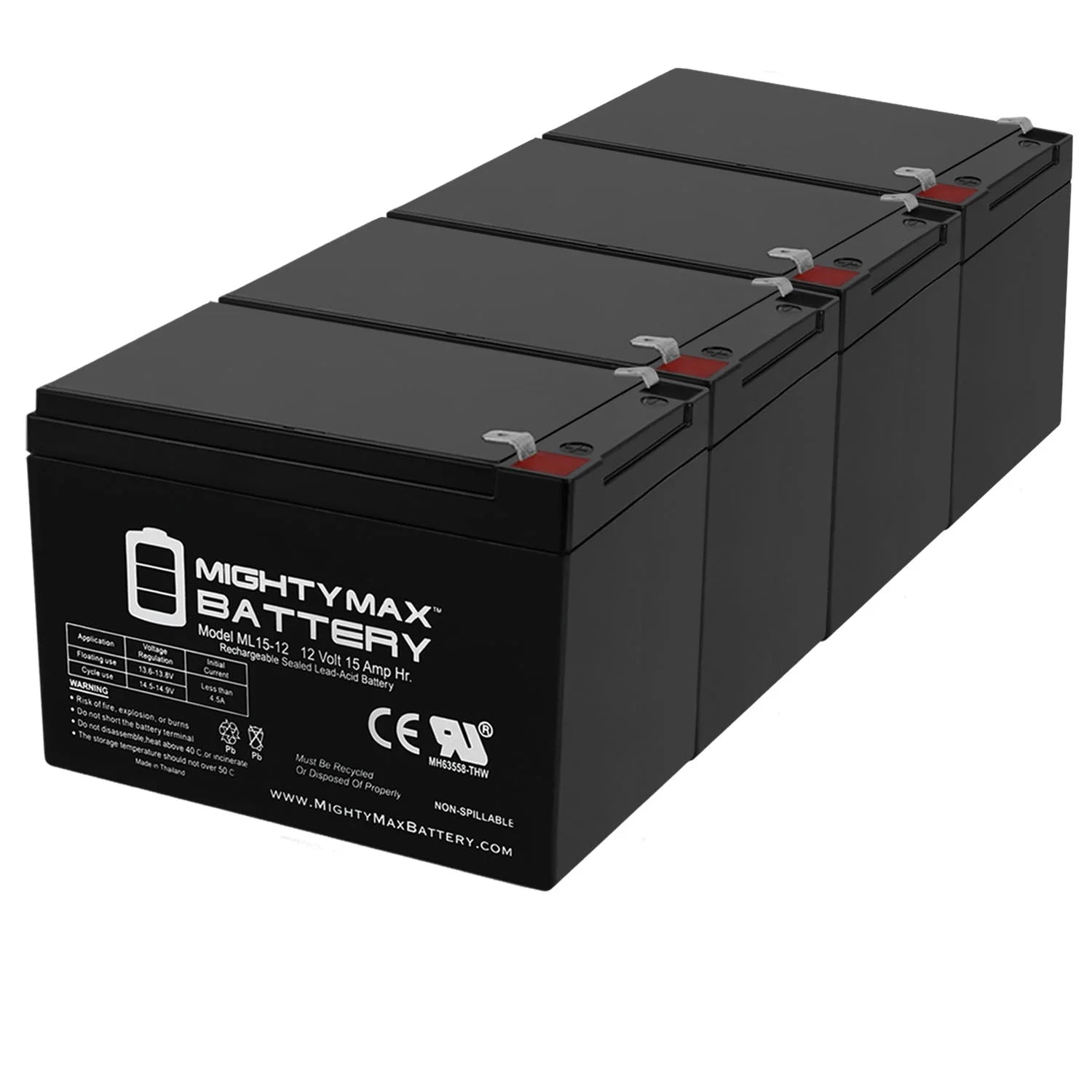 12V 15AH F2 Battery Replacement for X-treme XB-508 - 4 Pack