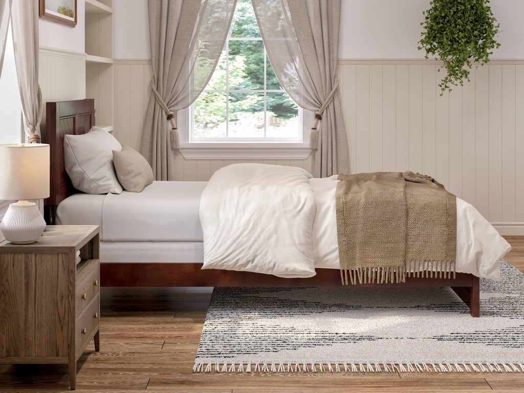 AFI Canyon Walnut Solid Wood Foundation Bed Frame with Matching Footboard, Twin XL