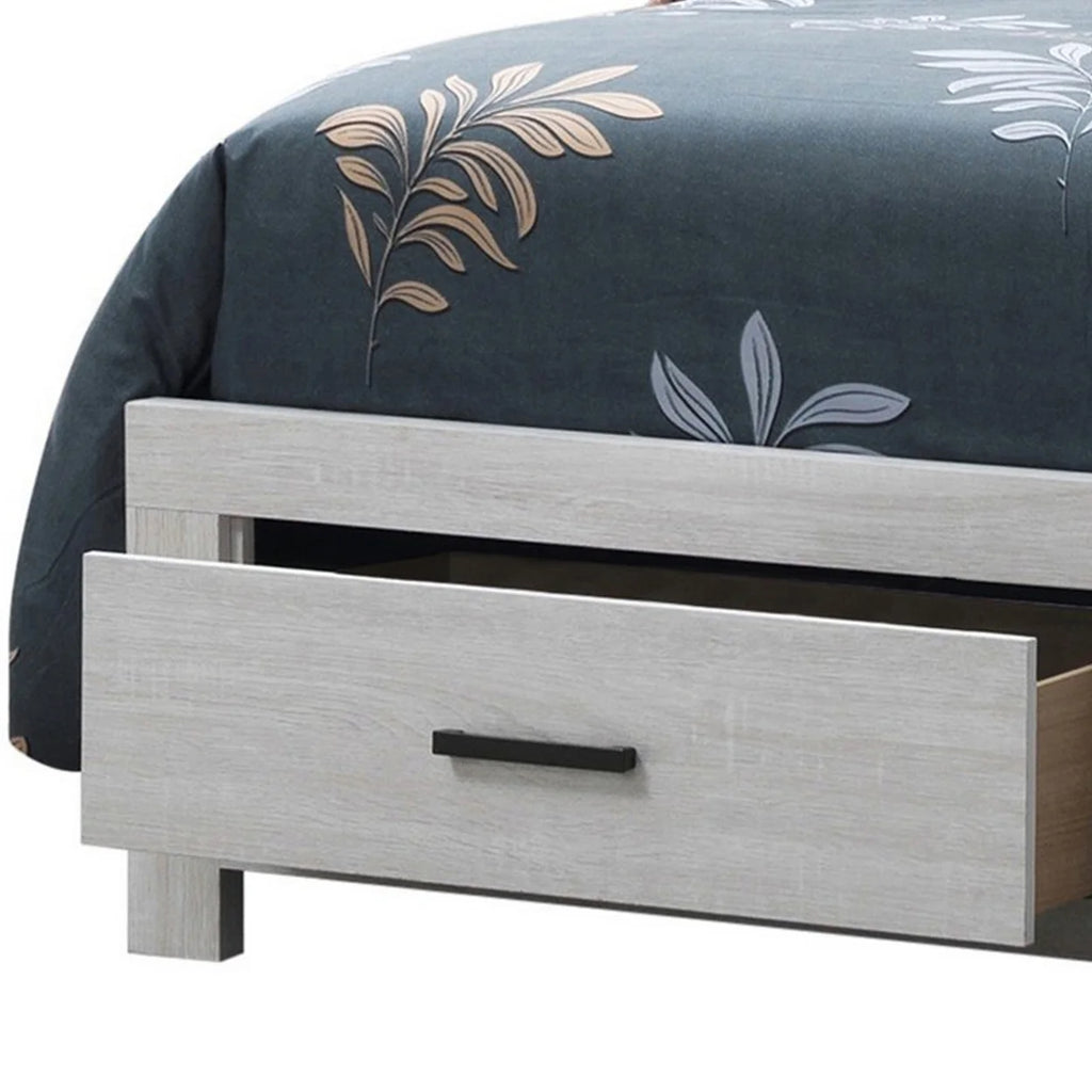 Ach Wood King Storage Bed with 2 Drawers Plank Style Headboard White- Saltoro Sherpi