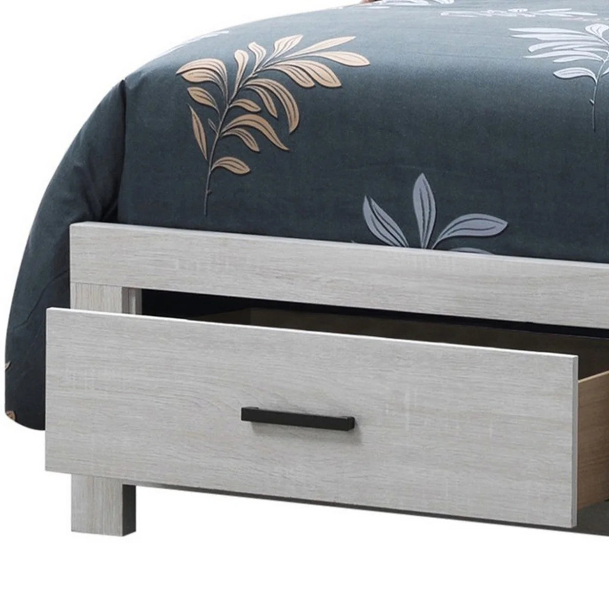 Ach Wood King Storage Bed with 2 Drawers Plank Style Headboard White- Saltoro Sherpi