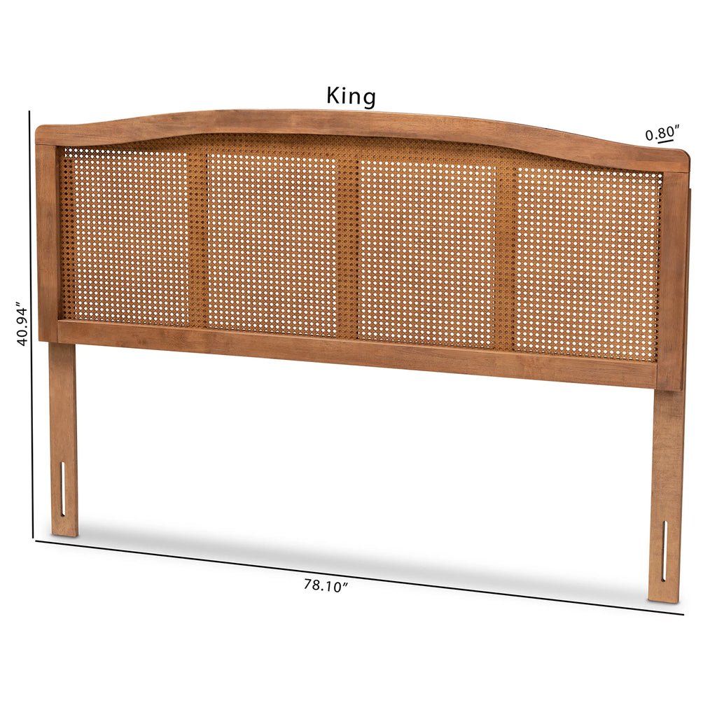 Baxton Studio Marieke Mid-Century Modern Ash Wanut Finished Wood and Synthetic Rattan King Size Headboard