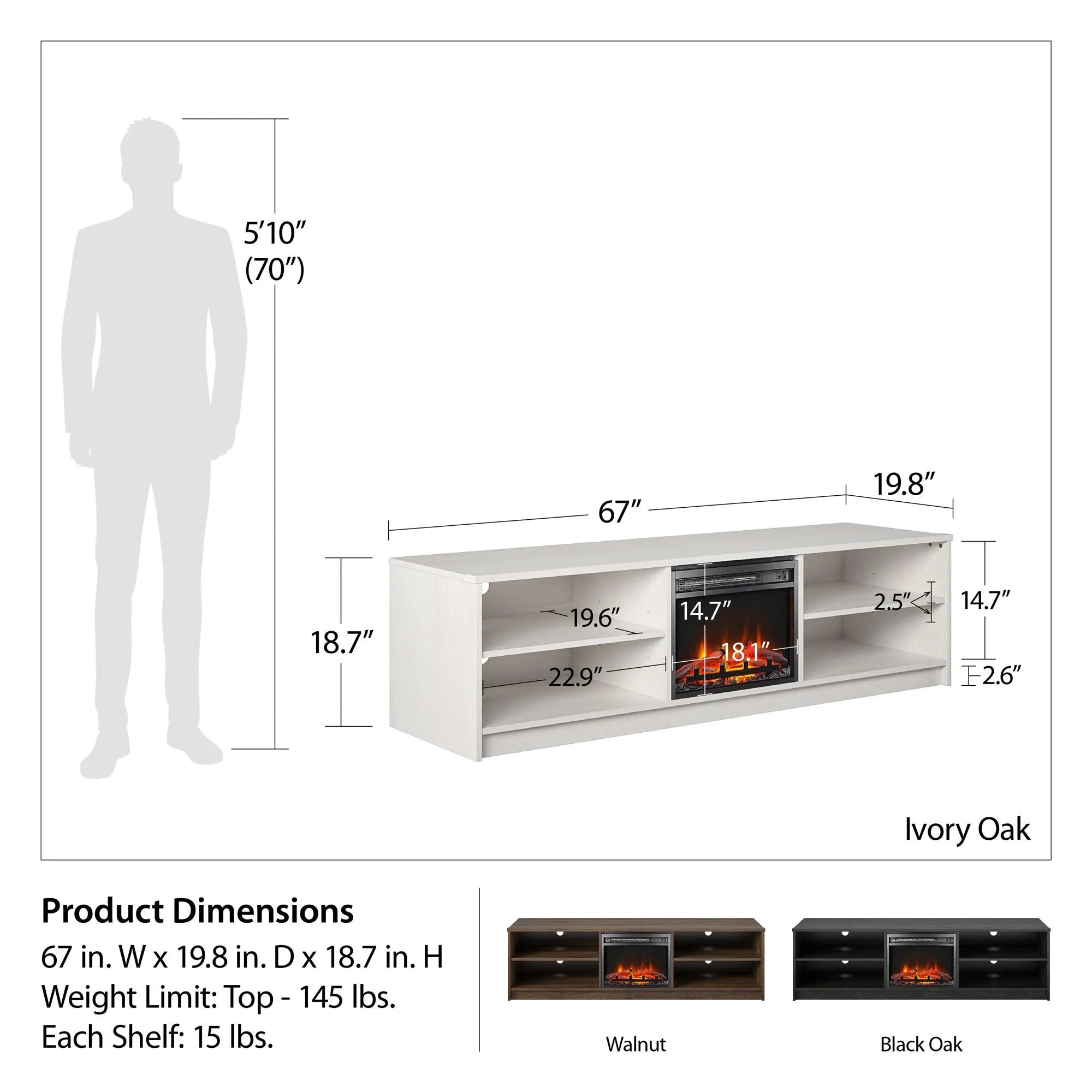 Ameriwood Home Namar Electric Fireplace TV Stand for TVs up to 75in, Ivory Oak