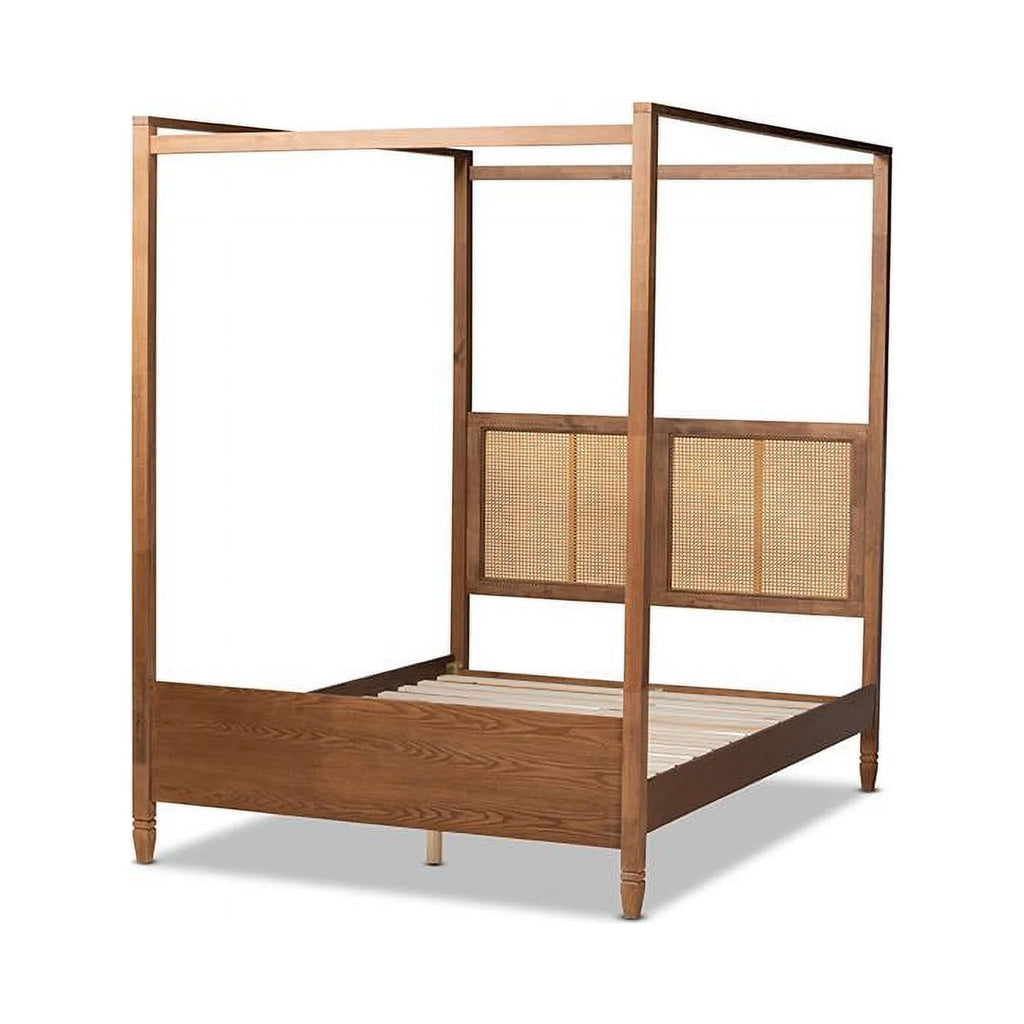 Baxton Studio Malia Brown Finished Wood Queen Size Canopy Bed