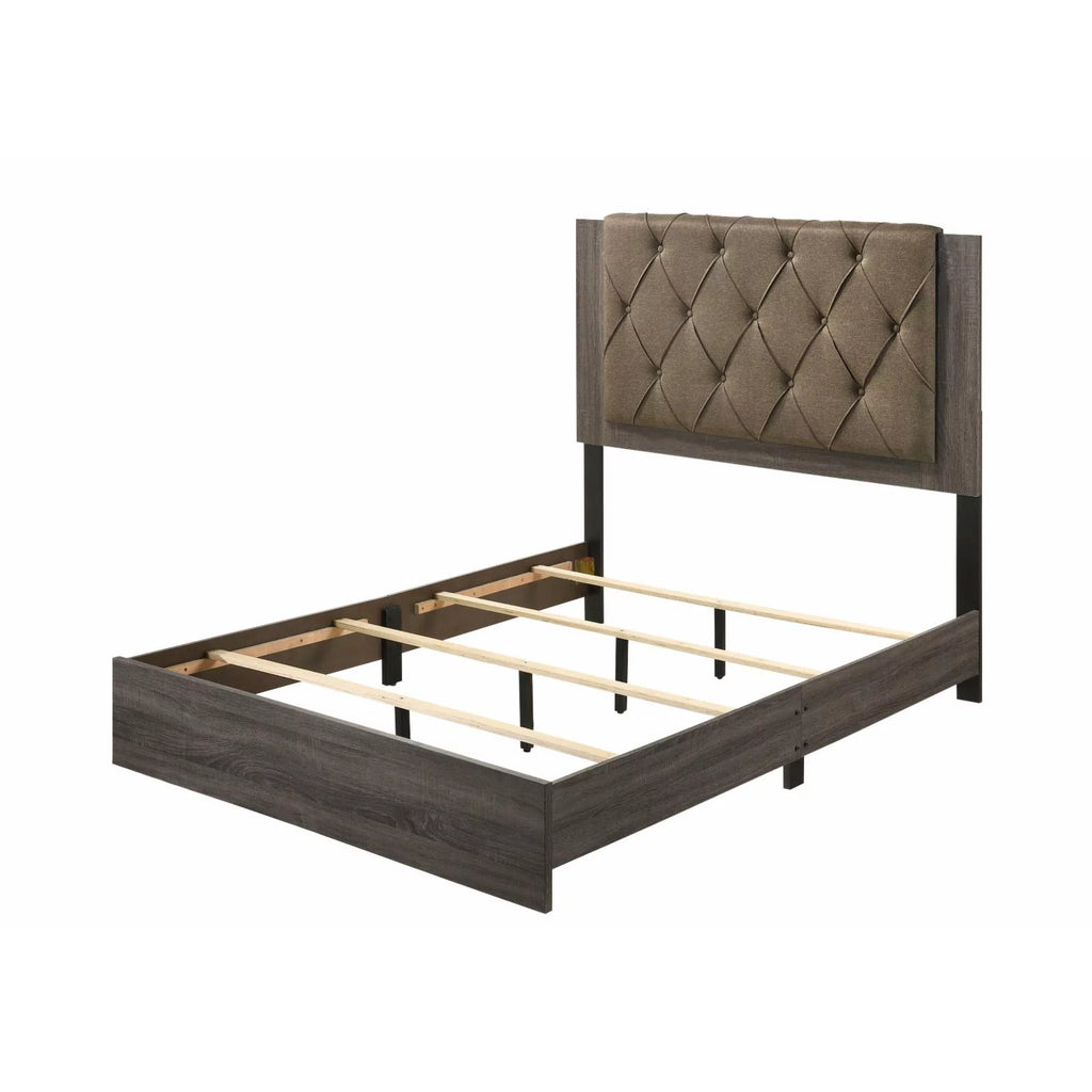 ACME Avantika Queen Bed in Fabric & Rustic Gray Oak