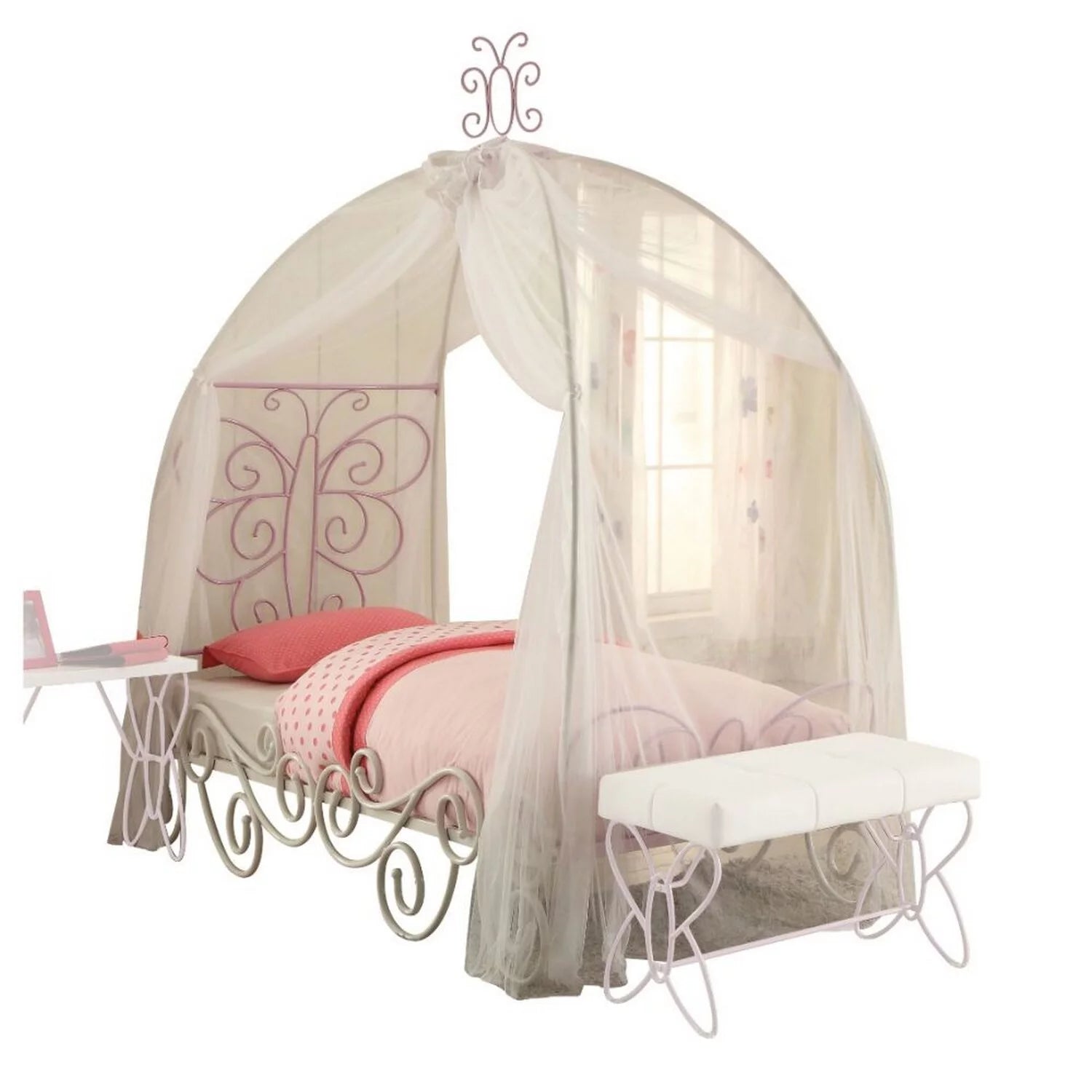 Angel Full Bed with Canopy, White & Purple