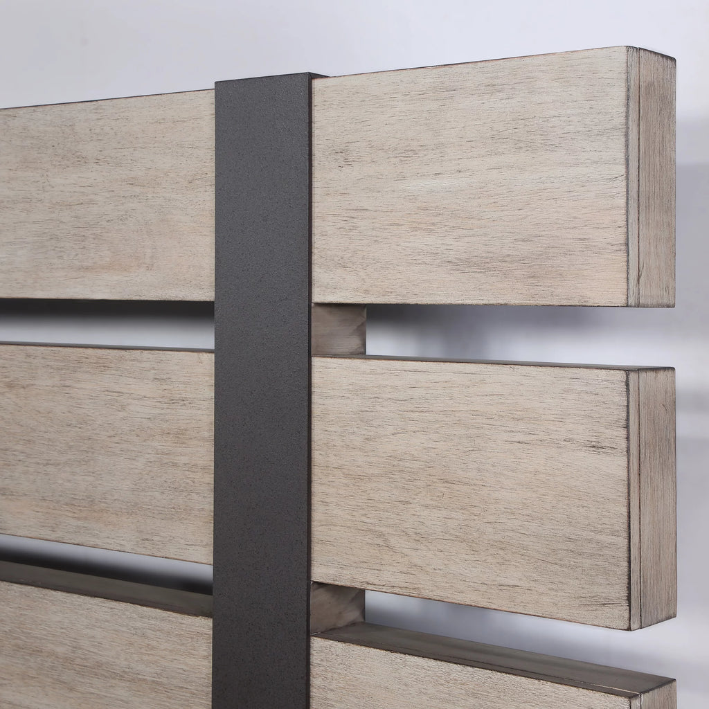 Arbela Wood Slatted Panel Bed, Queen, Weathered Oak Finish