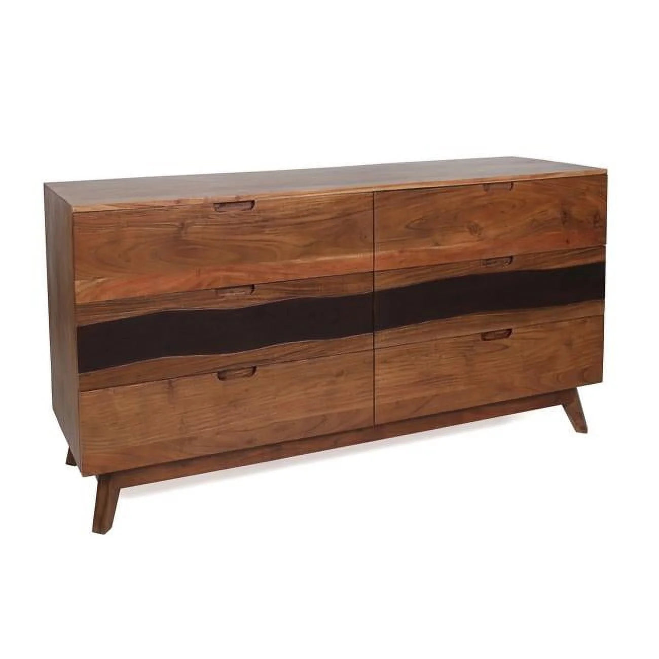 59 in. Acacia Wood 6 Spacious Drawers Hedy Long Dresser - Brown Finish