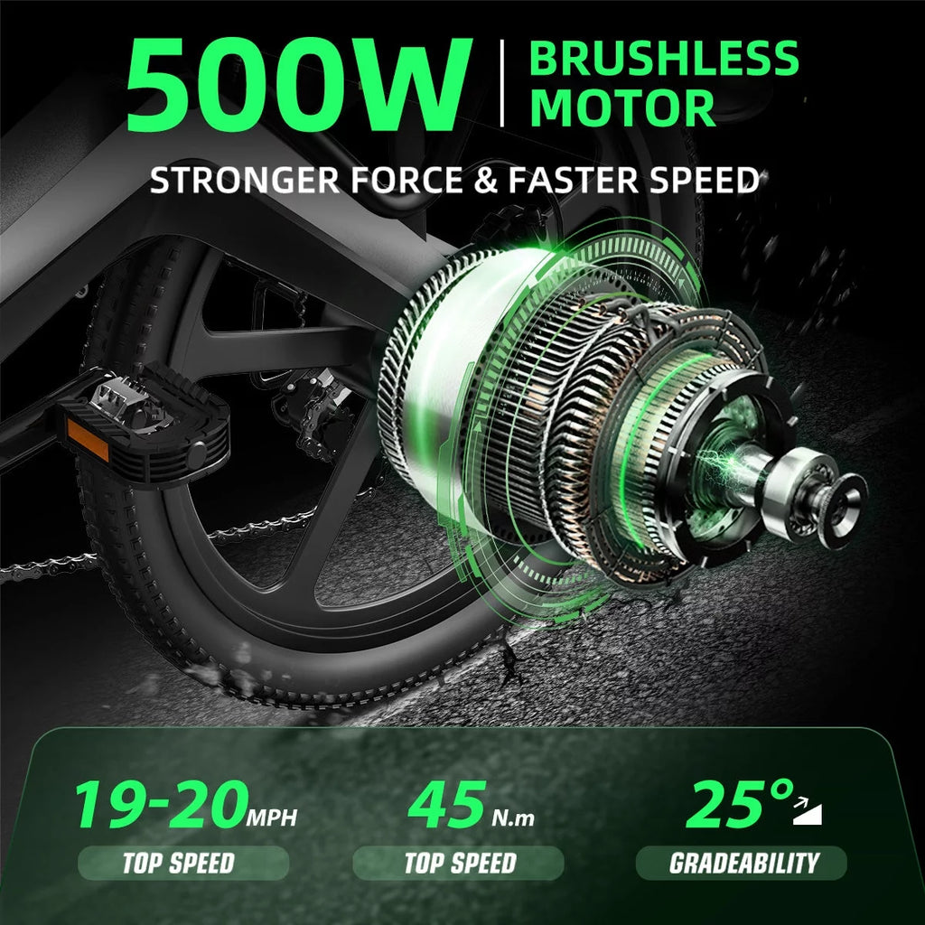 20'K6 Electric Bike for Adults,Ebike with 500W Motor 48V 10AH/12.8Ah Battery, E Bikes Shimano 7-Speed and Dual Shock Absorber Folding Electric Road Bicycle for Urban Commuting