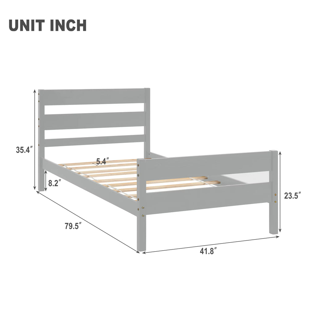 Bellemave Twin Size Pine-Wood Bed Frame With Classic Headboard and Footboard,No Box Spring Needed,Gray