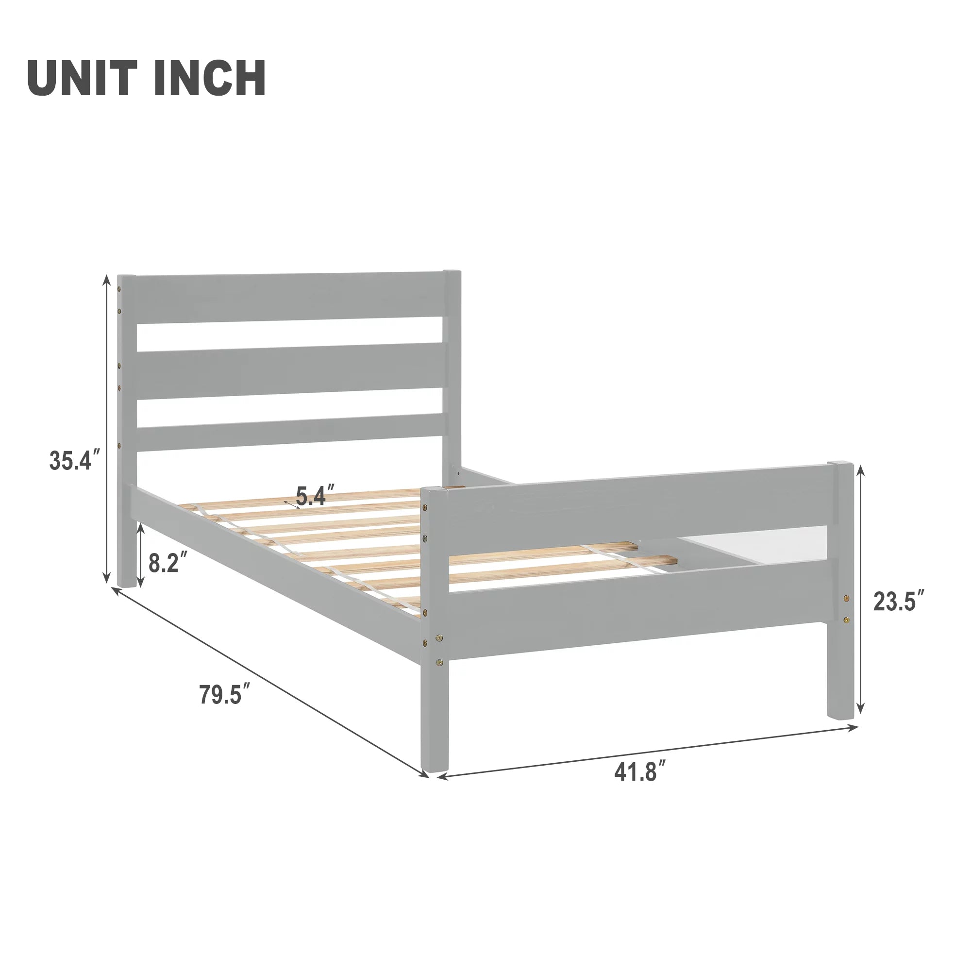 Bellemave Twin Size Pine-Wood Bed Frame With Classic Headboard and Footboard,No Box Spring Needed,Gray