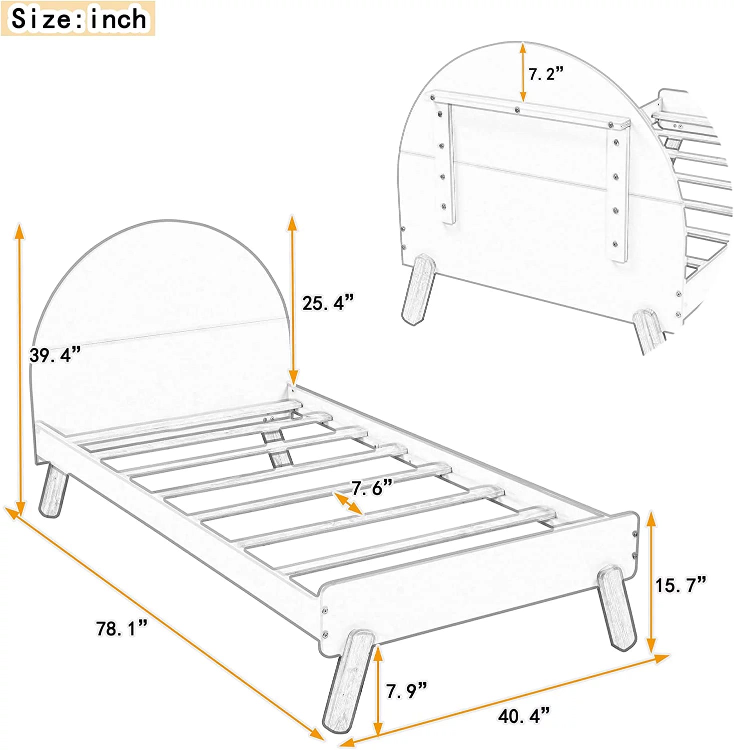 Bed Frames For Kids, Wood Cute Platform Bed With Curved Headboard, Size Bed With Shelf Behind Headboard For Boys Girls, No Box Spring Needed (White)